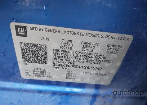 2019 Chevrolet Blazer Rs z USA, uszkodzony, nr VIN 3GNKBJRS4KS621449